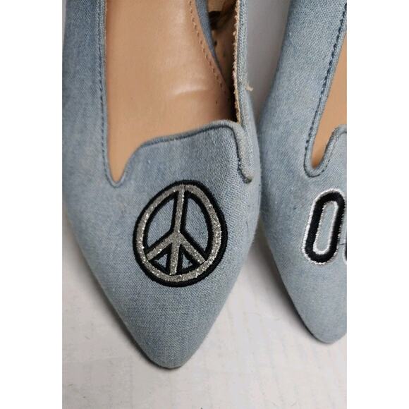 Peace Sign + Out Women's Flats Size 9 Slip Ons Low Heel Slides Hippie Hobo - Picture 5 of 10